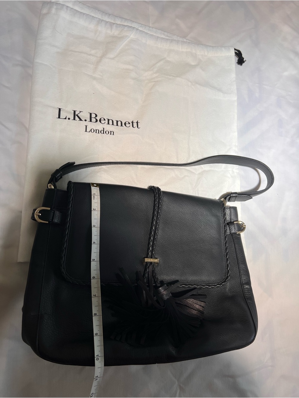 LK Bennett Black Leather Shoulder Bag with Braided Tassel with storage bag - Picture 9 of 15